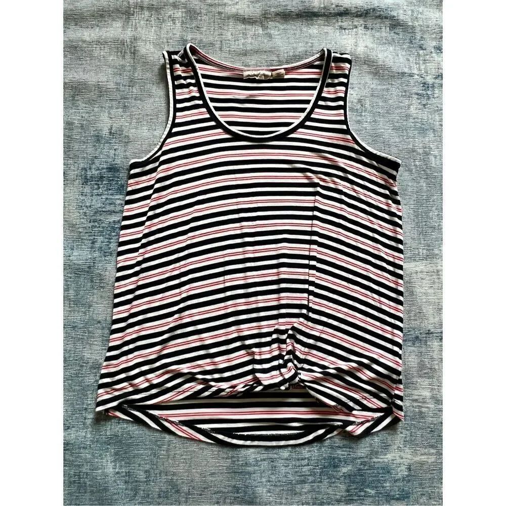 Christian Siriano Red White Very Dark Blue Striped Knot Front Tank Top Size M